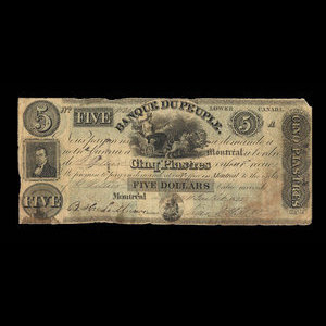 Canada, Banque du Peuple (People's Bank), 5 dollars : July 11, 1835