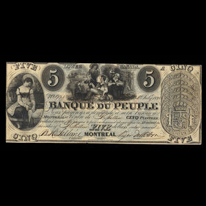 Canada, Banque du Peuple (People's Bank), 5 dollars : July 1, 1838