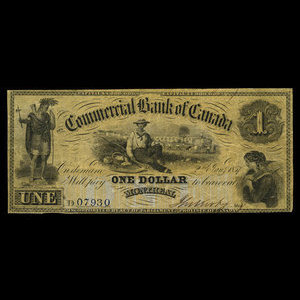 Canada, Commercial Bank of Canada, 1 dollar : January 2, 1857