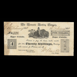 Canada, Newcastle Banking Company, 4 dollars : February 15, 1836