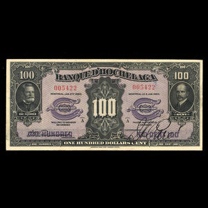 Canada, Banque d'Hochelaga, 100 dollars : January 2, 1920