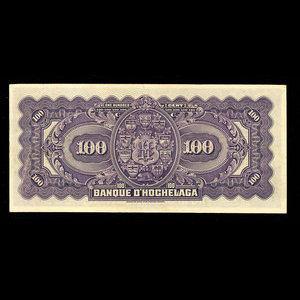 Canada, Banque d'Hochelaga, 100 dollars : January 2, 1920