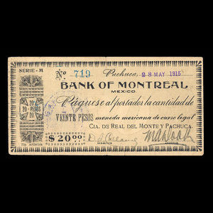 Mexico, Bank of Montreal, 20 pesos : May 28, 1915