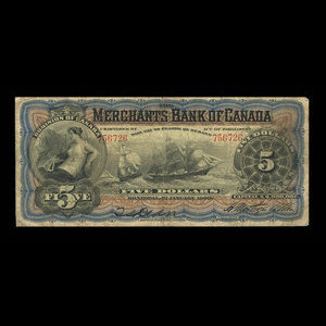 Canada, Merchants Bank of Canada (The), 5 dollars : January 1, 1900