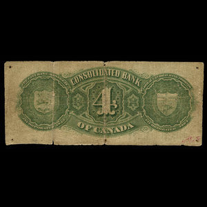 Canada, Consolidated Bank of Canada, 4 dollars : July 1, 1876