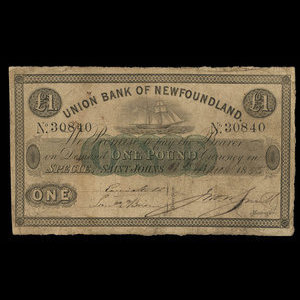 Canada, Union Bank of Newfoundland, 1 pound : March 1, 1855