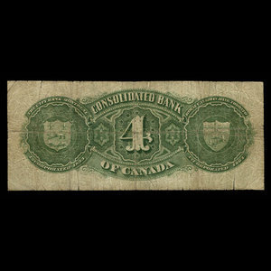 Canada, Consolidated Bank of Canada, 4 dollars : July 1, 1876