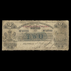 Canada, Bank of British North America, 2 dollars : January 1, 1856