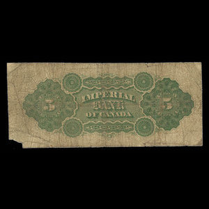 Canada, Imperial Bank of Canada, 5 dollars : August 2, 1890