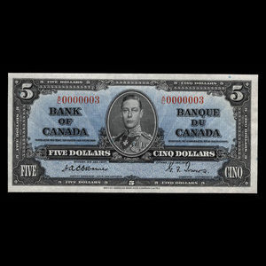 Canada, Bank of Canada, 5 dollars : January 2, 1937