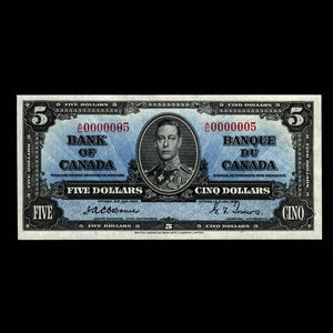 Canada, Bank of Canada, 5 dollars : January 2, 1937