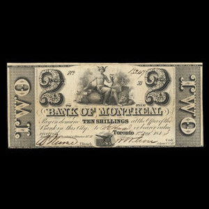 Canada, Bank of Montreal, 2 dollars : August 2, 1843