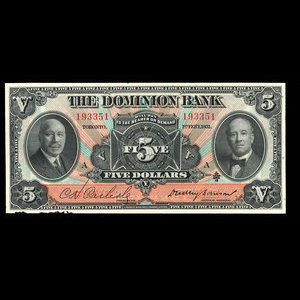 Canada, Dominion Bank, 5 dollars : February 1, 1931