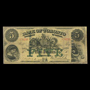 Canada, Bank of Toronto (The), 5 dollars : July 1, 1890