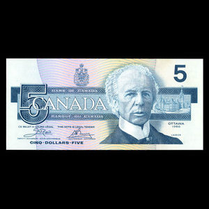 Canada, Bank of Canada, 5 dollars : 1986