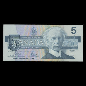 Canada, Bank of Canada, 5 dollars : 1986