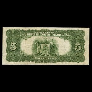 Canada, Bank of British North America, 5 dollars : July 3, 1911