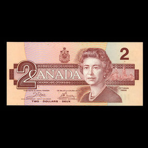 Canada, Bank of Canada, 2 dollars : 1986