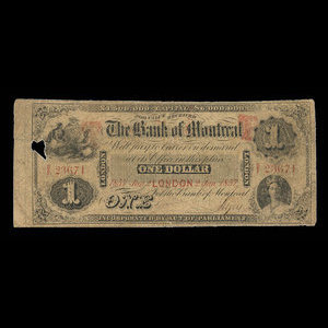 Canada, Bank of Montreal, 1 dollar : January 2, 1857