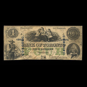 Canada, Bank of Toronto (The), 4 dollars : July 2, 1859