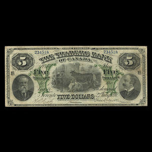 Canada, Traders Bank of Canada, 5 dollars : July 2, 1897