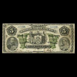 Canada, Bank of British North America, 5 dollars : May 28, 1886