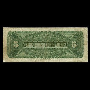 Canada, Bank of British North America, 5 dollars : May 28, 1886