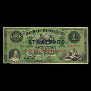 Canada, Bank of Montreal, 1 dollar : January 3, 1859