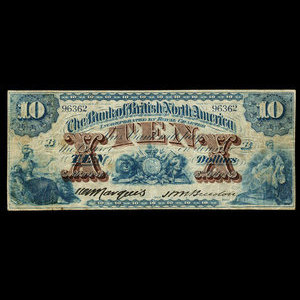 Canada, Bank of British North America, 10 dollars : July 3, 1877