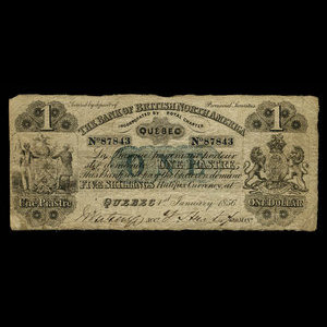 Canada, Bank of British North America, 1 dollar : January 1, 1856