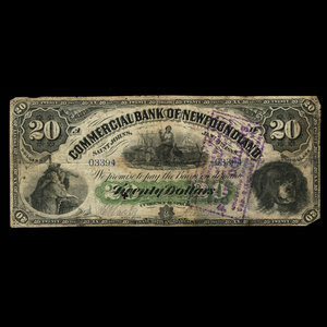 Canada, Commercial Bank of Newfoundland, 20 dollars : January 3, 1888