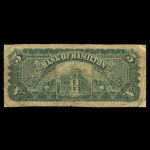 Canada, Bank of Hamilton, 5 dollars : June 1, 1892