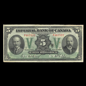 Canada, Imperial Bank of Canada, 5 dollars : November 1, 1923