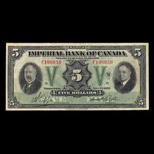 Canada, Imperial Bank of Canada, 5 dollars : November 1, 1933