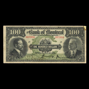 Canada, Bank of Montreal, 100 dollars : November 3, 1914