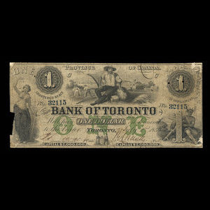 Canada, Bank of Toronto (The), 1 dollar : July 2, 1859