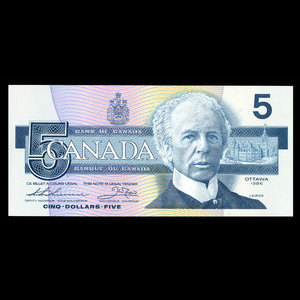 Canada, Bank of Canada, 5 dollars : 1986