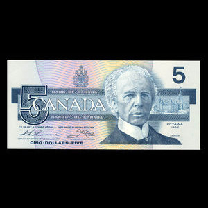 Canada, Bank of Canada, 5 dollars : 1986