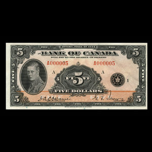 Canada, Bank of Canada, 5 dollars : 1935