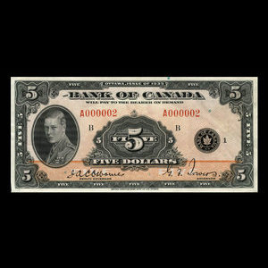 Canada, Bank of Canada, 5 dollars : 1935