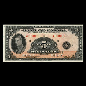 Canada, Bank of Canada, 5 dollars : 1935