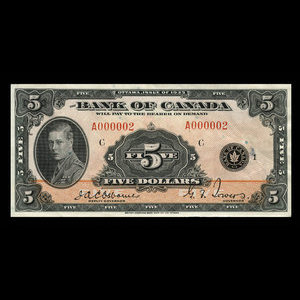 Canada, Bank of Canada, 5 dollars : 1935