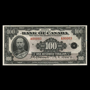 Canada, Bank of Canada, 100 dollars : 1935