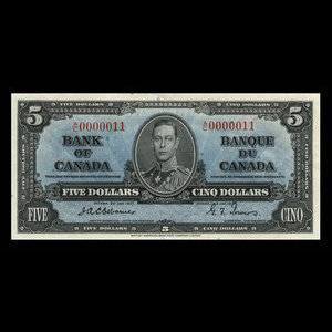 Canada, Bank of Canada, 5 dollars : January 2, 1937