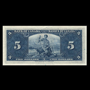 Canada, Bank of Canada, 5 dollars : January 2, 1937