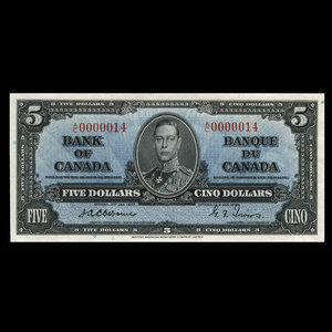 Canada, Bank of Canada, 5 dollars : January 2, 1937