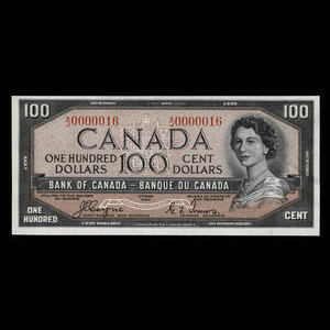 Canada, Bank of Canada, 100 dollars : 1954