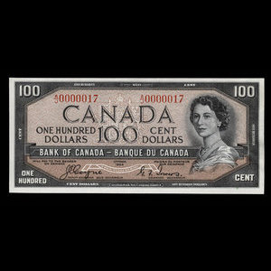 Canada, Bank of Canada, 100 dollars : 1954