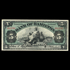 Canada, Bank of Hamilton, 5 dollars : June 1, 1914