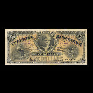 Canada, Imperial Bank of Canada, 5 dollars : January 1, 1910